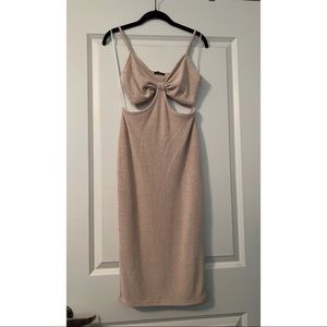 Tan Ribbed Cutout Dress
